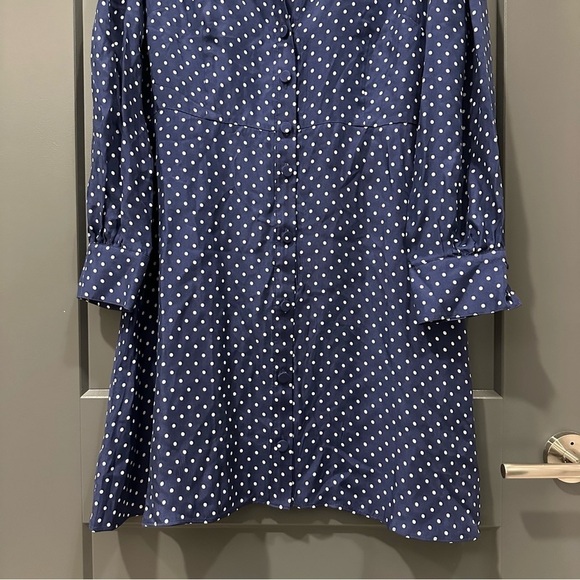 J. Crew NWT cupro shirt dress in becklow polka dot print. Coastal,nautical vibes - Picture 9 of 12